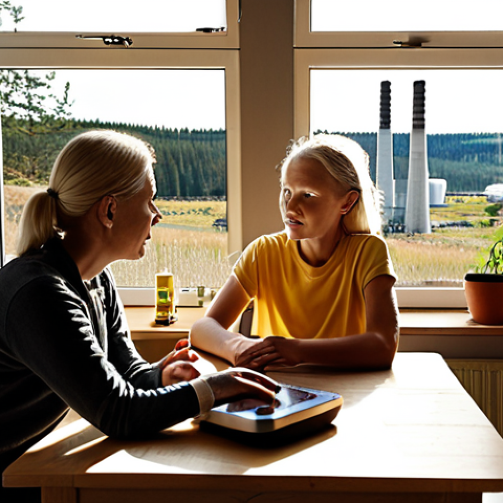 **Image Prompt 1:** A futuristic, interconnected smart grid control center in Sweden. Visualize operators monitoring a vast network displayed on holographic screens. The screens show real-time data of electricity flow from various sources, including a stylized nuclear power plant in the background and wind turbines on the coast. Depict the scene with a focus on efficiency and technological advancement, incorporating elements of Swedish design aesthetics (clean lines, bright colors).