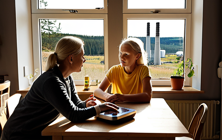 **Image Prompt 1:** A futuristic, interconnected smart grid control center in Sweden. Visualize operators monitoring a vast network displayed on holographic screens. The screens show real-time data of electricity flow from various sources, including a stylized nuclear power plant in the background and wind turbines on the coast. Depict the scene with a focus on efficiency and technological advancement, incorporating elements of Swedish design aesthetics (clean lines, bright colors).